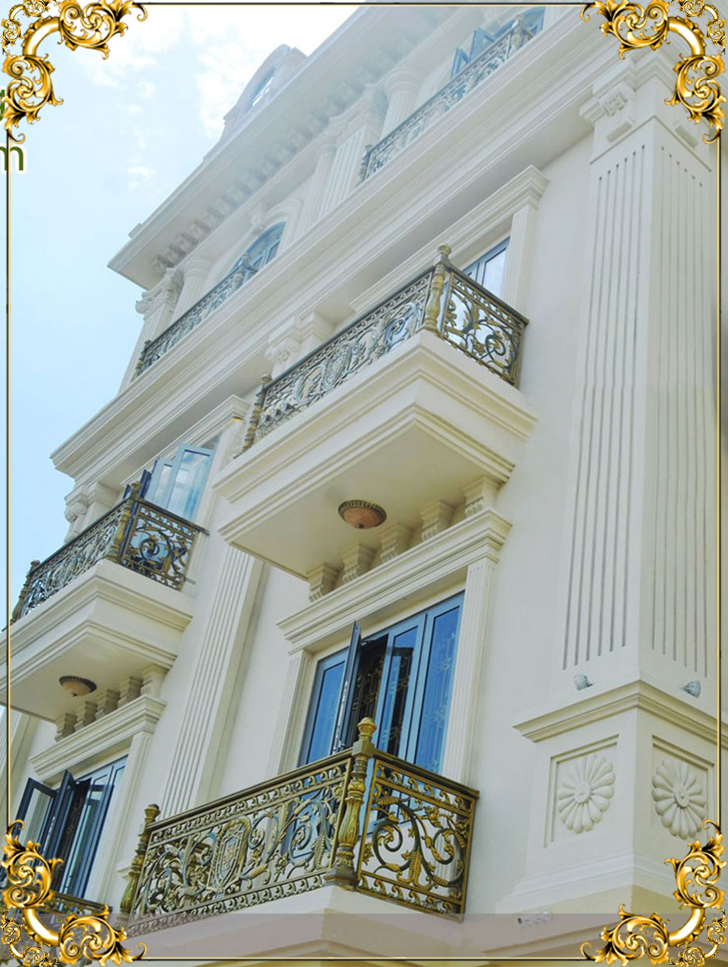 Lan can ban công nhôm đúc logo chữ