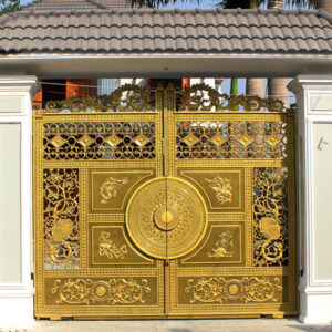 Cổng nhôm đúc trống đồng tứ linh