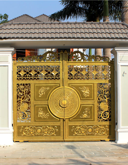 Cổng nhôm đúc trống đồng tứ linh