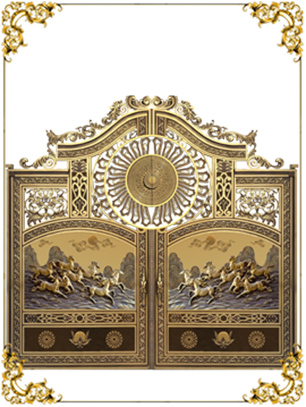 Cổng nhôm đúc bát mã truy phong